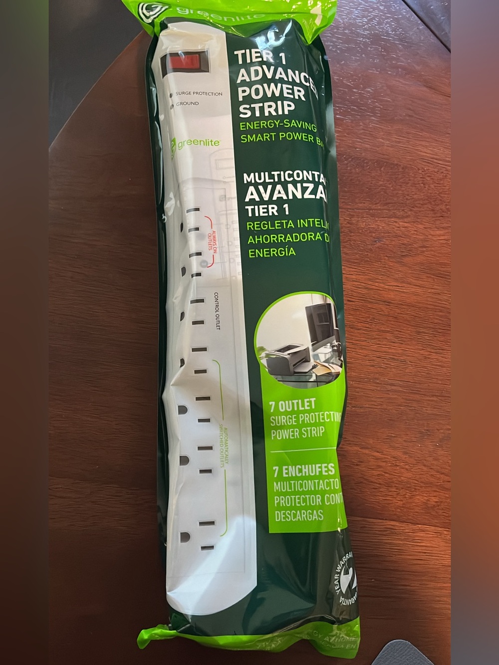 7-Outlet White Surge Protective Power Strip - Energy-Saving